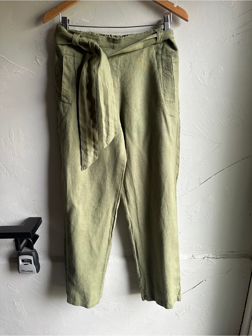 Sage Green Linen Tie Waist Pants Minimalist Lagenlook Euro Peck & Peck S